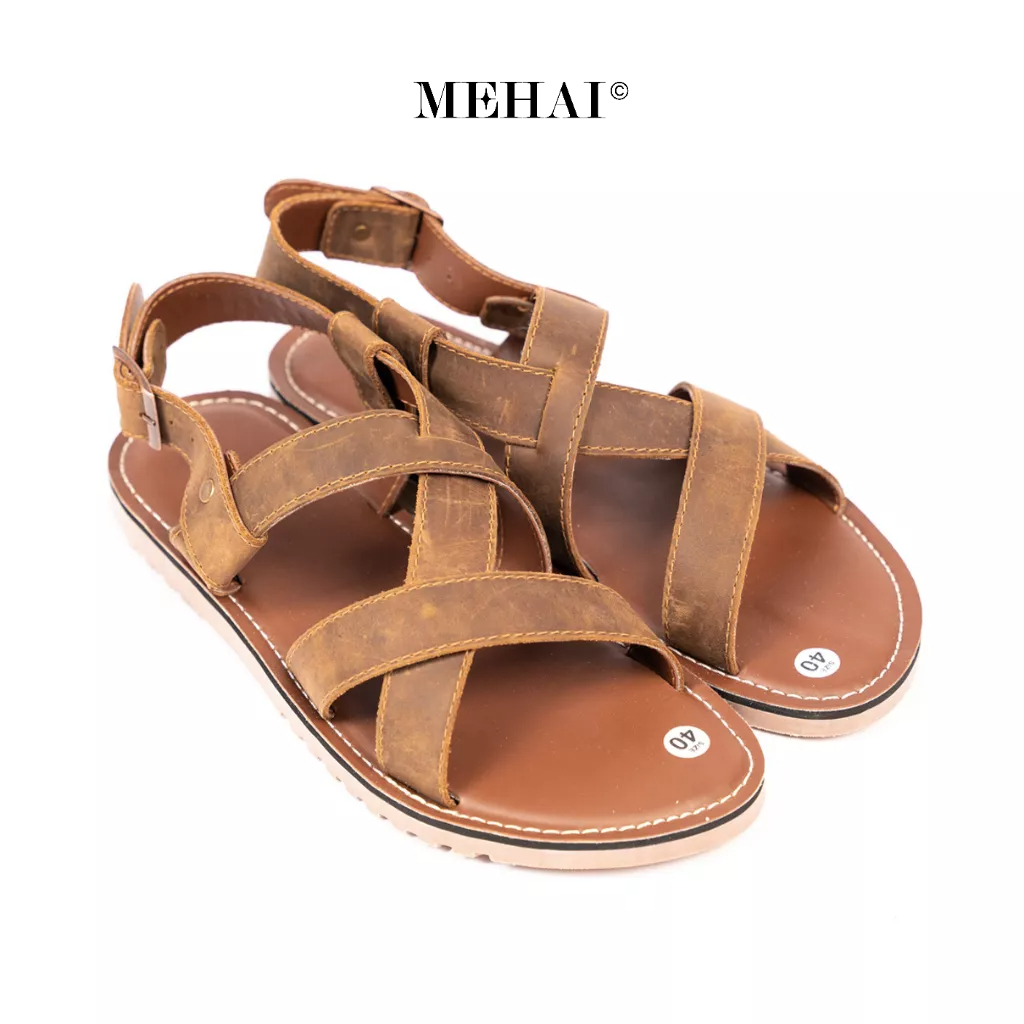 Dép sandals unisex, dép nam da bò cao cấp đế cao su đúc nguyên khối chống trơn trượt MEHAI
