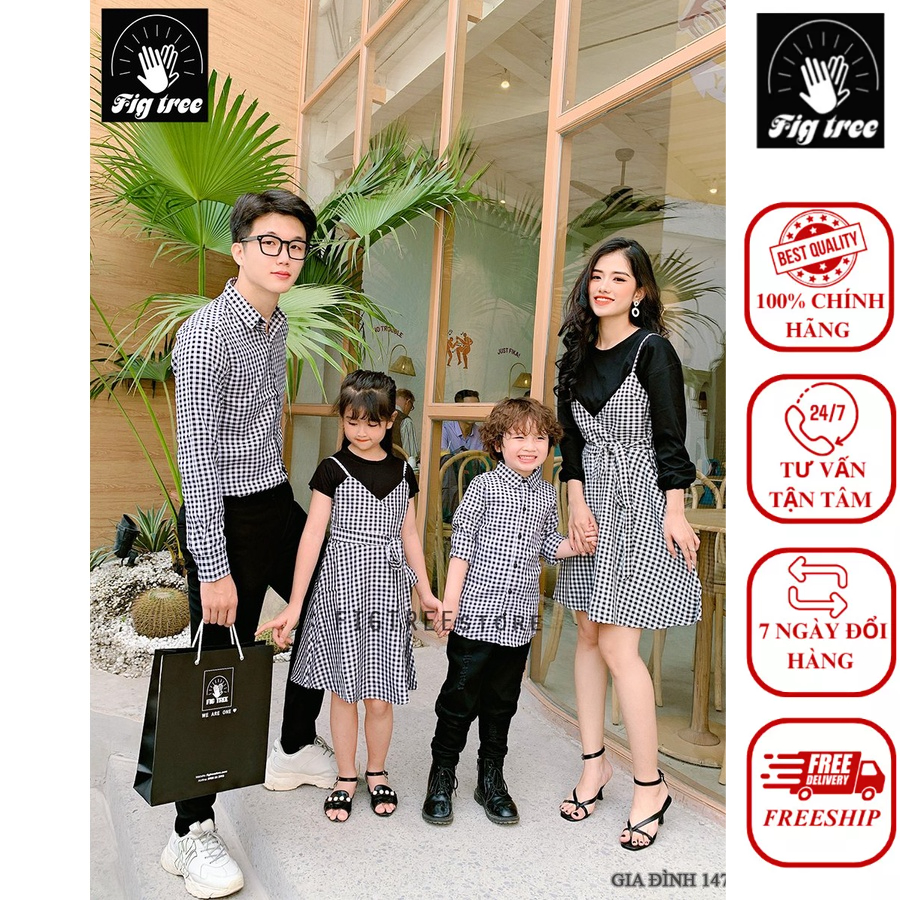 Set đồ gia đình ( nam sơ mi + nữ set yếm siêu xinh ) hàng thiết kế FIG TREE mã 147C