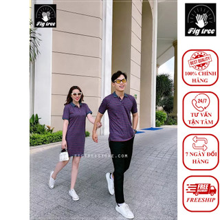 Áo thun polo đôi fig tree sọc đỏ xám cực xinh