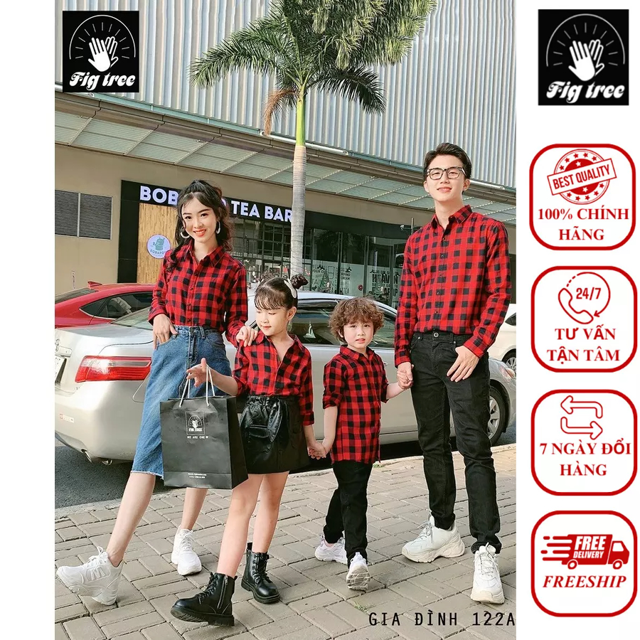 Áo Sơ Mi Gia Đình Fig Tree Sọc Caro Đỏ Mã Số 122A