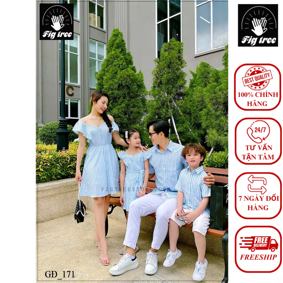 Đồng Phục Áo Gia Đình Fig Tree Sọc Đứng Màu Xanh ( MS :171) Kèm Feedback