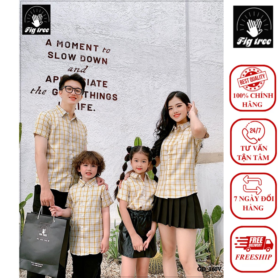 Áo sơ mi gia đình caro vàng FIG TREE mã 160VANG cho cả nhà(full size + kèm cận cảnh)