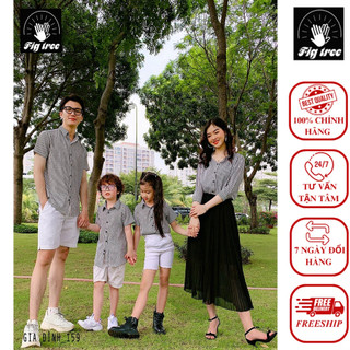 Áo sơ mi gia đình fig tree mã 159 sọc đen nền trắng nhã nhặn full size