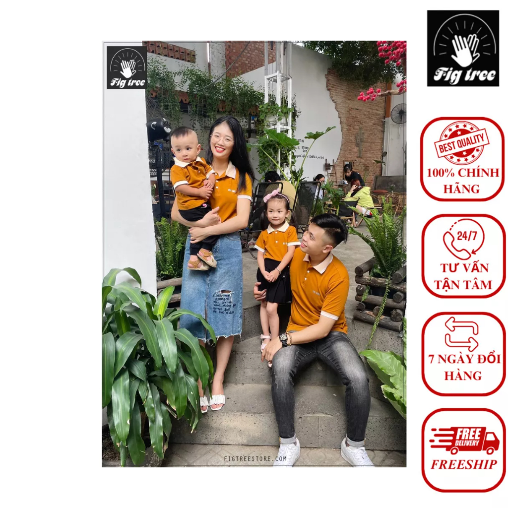 Set GĐ Áo Thun Polo Fig Tree Màu Cam Đất Cực Hót- Kèm Hình Cận Cảnh