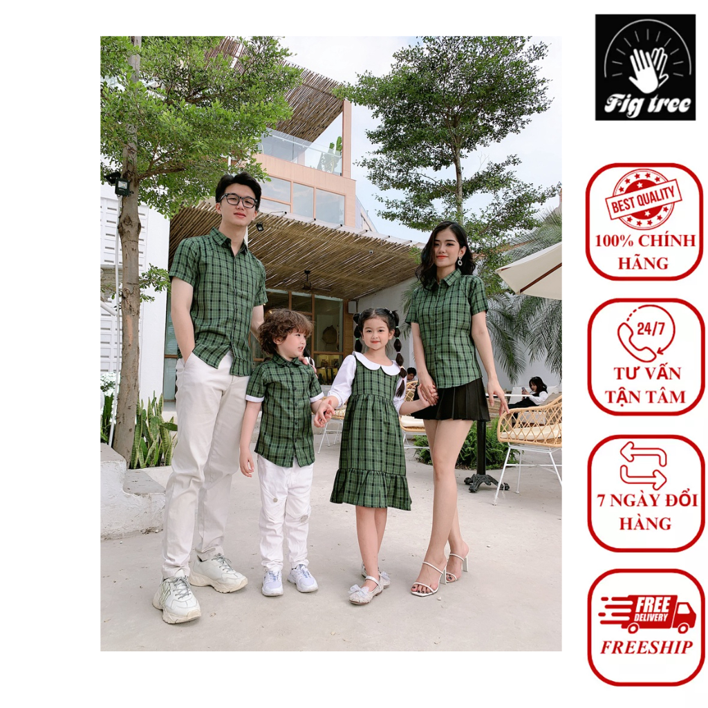 Đồng Phục Gia Đình Fig Tree Sơ Mi Caro Xanh Mã 160 Xanh Model (full size+cận cảnh+ hàng thiết kế)