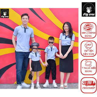 Set gia đình áo thun polo fig tree màu xám phối xanh đen siêu dễ thương