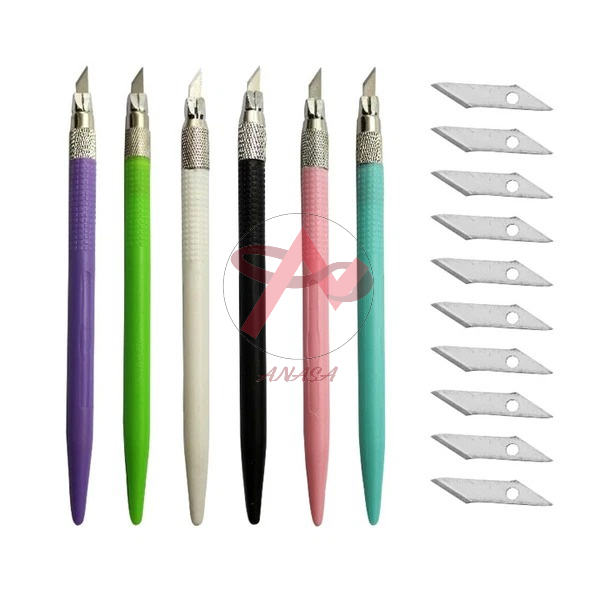 Dao Cắt Washi Tape Tỉa Sticker, Tỉa Giấy, Gọt Mô Hình Tiện Lợi Kèm 12 Lưỡi Giao Màu Ngẫu Nhiên