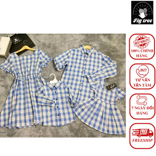 Set Sơ Mi Váy Gia Đình FIGTREE Caro Xanh Mã 165 Cực Xinh Xắn