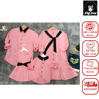 Set Sơ Mi Váy Gia Đình FIGTREE Hồng Phối Đen Siêu Dễ Thương