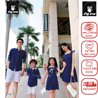 Set Sơ Mi Váy Gia Đình Fig Tree Chấm Bi Xanh Mã 162 Cực Xinh Cho Cả Nhà