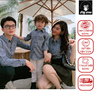 Set Áo Sơ Mi Gia Đình FIGTREE Caro Xám Mã 126A Cực Xinh