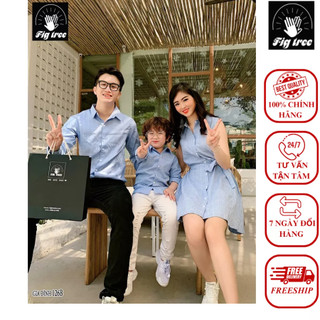 Combo Sơ Mi Váy Gia Đình FIGTREE Caro Xanh Mã 126B Siêu Cute Cho Cả Nhà
