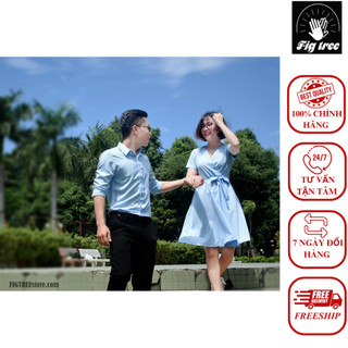 Set Sơ Mi Váy FIGTREE Màu Xanh Nhạt Nhã Nhặn Thời Trang