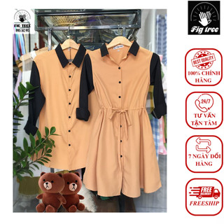 Set sơ mi váy figtree màu vàng phối đen nhã nhặn