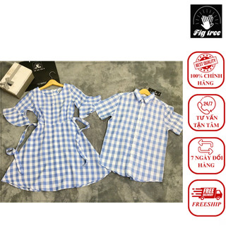 Set Sơ Mi Váy FIGTREE Caro Xanh Váy Tay Xòe Cực Xinh Kèm Video Cận Cảnh