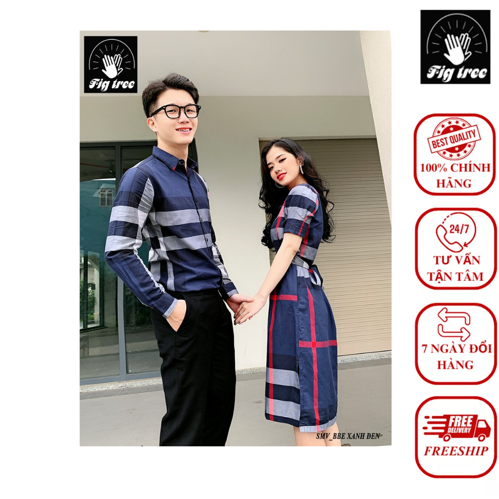 Set Sơ Mi Váy FIGTREE BBR Xanh Đen Siêu Hot