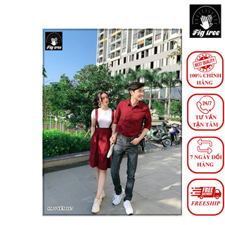 Set sơ mi yếm đôi figtree caro đỏ đen cho các couple xuống phố