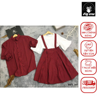 Set sơ mi yếm đôi figtree caro đỏ mẫu mới mã 167