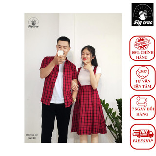 Set Sơ Mi Yếm FIGTREE Caro Đỏ Nữ Kèm Áo Thun Mã 160D