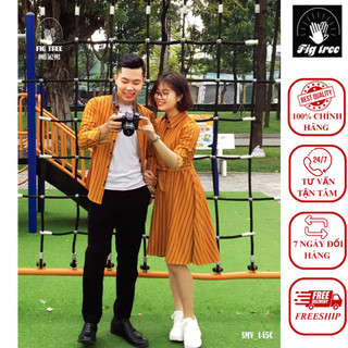 Set Áo Sơ Mi Váy Đôi FIGTREE Sọc Vàng Nổi Bật Cá Tính