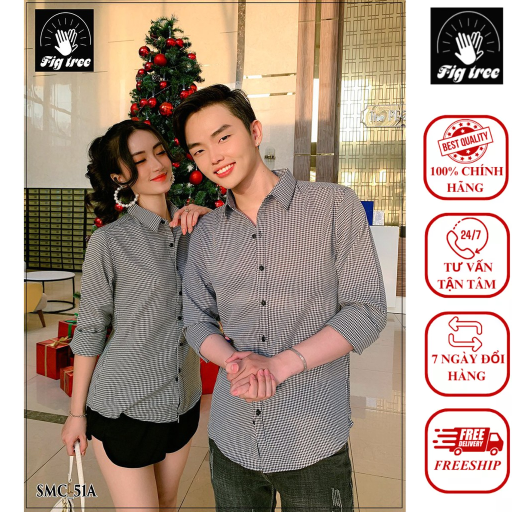 Set Áo Sơ Mi Cặp FIGTREE Caro Đen Nhí Siêu Hot
