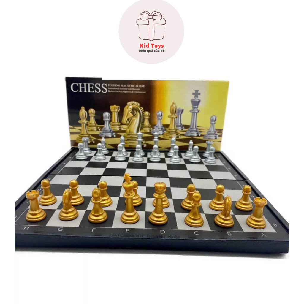 Bộ cờ vua nam châm Cao Cấp Sato, Bàn cờ 36x36cm (Quân màu vàng và bạc)