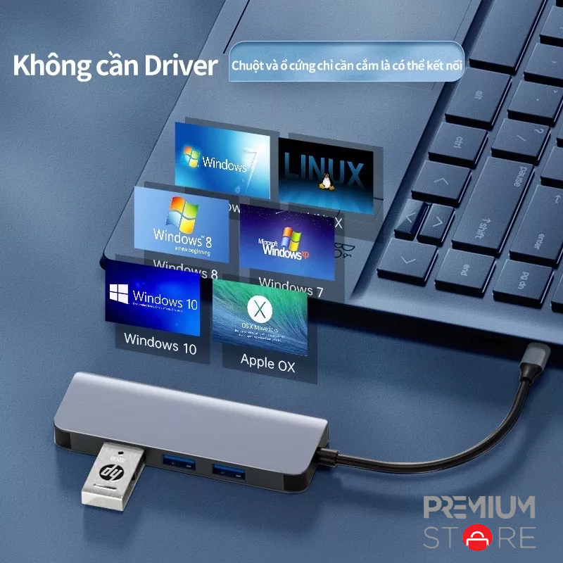 HUB Type C và HUB USB 3.0 - Cổng chuyển đổi HUB USB Type-C - USB 3.0 to HDMI,USB 3.0,SD,TF,RJ45,PD Type-C cho Laptop táo