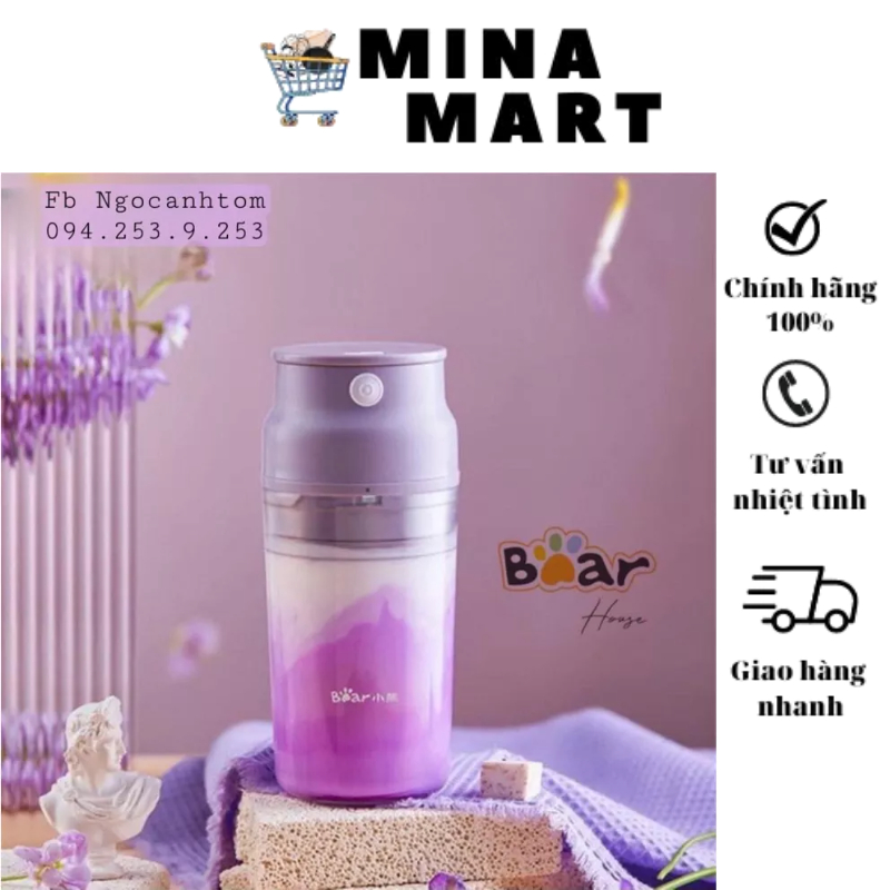 Máy Xay Sinh Tố cầm tay mini tích điện Bear LLJ-Q04B5 - Cốc xay sinh tố,hoa quả,cầm tay đa năng -Sạc Pin, Dung Tích 400M