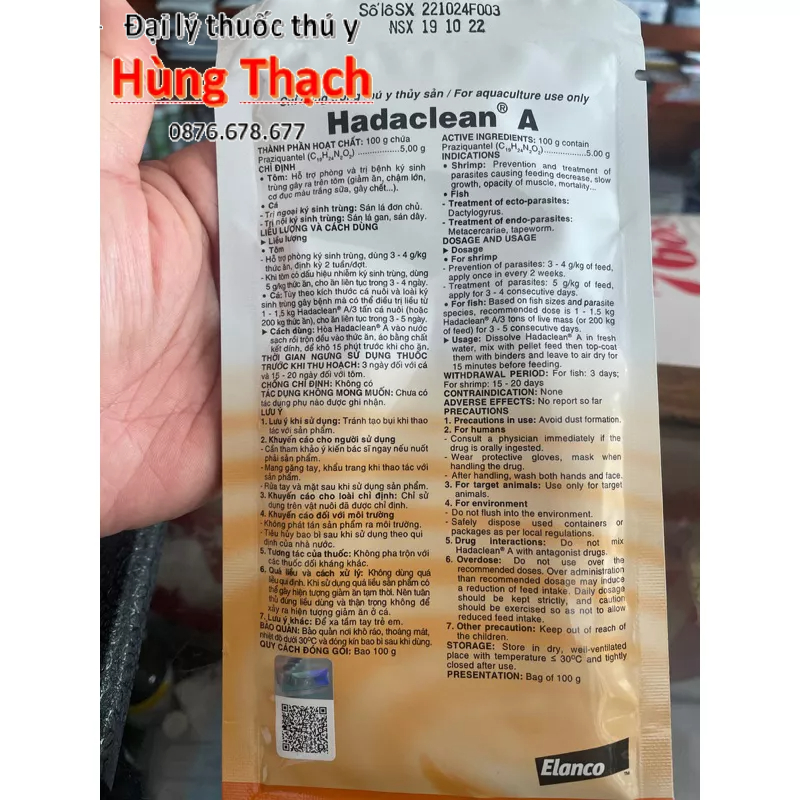 Hadaclean A gói 100gr cho cá, tôm, baba