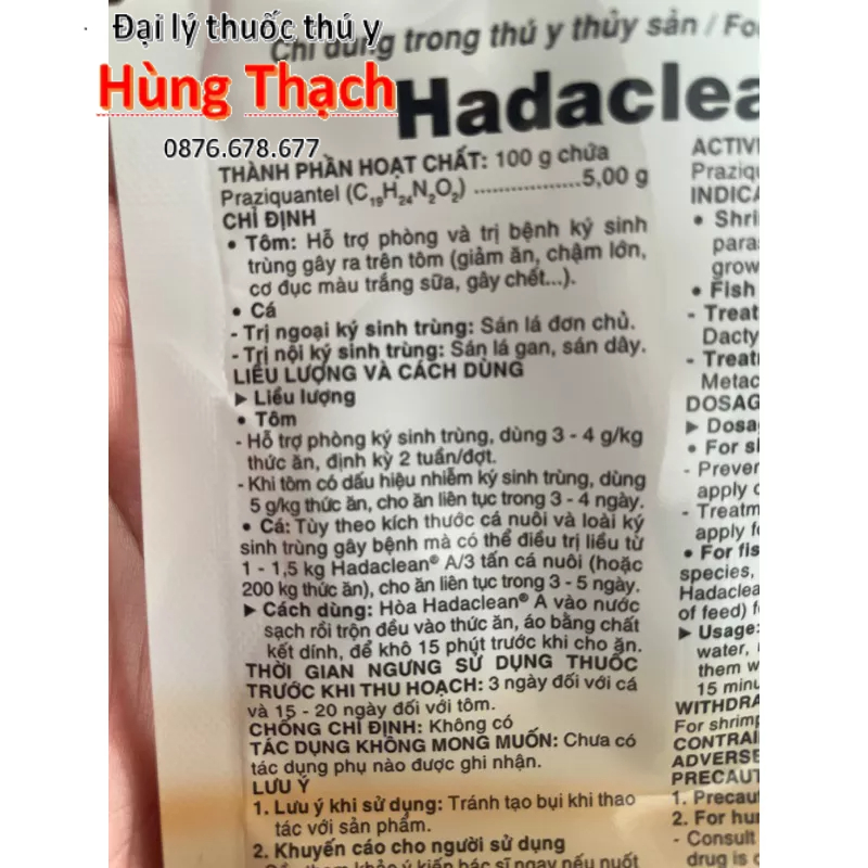 Hadaclean A gói 100gr cho cá, tôm, baba