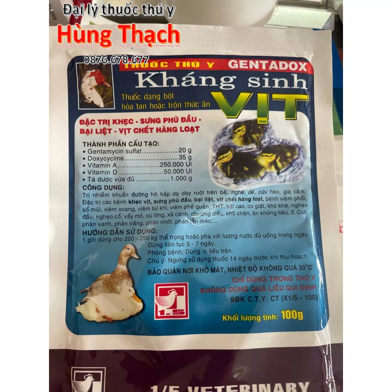 Gentadox 100g (Date 2025) kháng sinh ngan, ngỗng, vịt khẹc,bại vịt, phù đầu