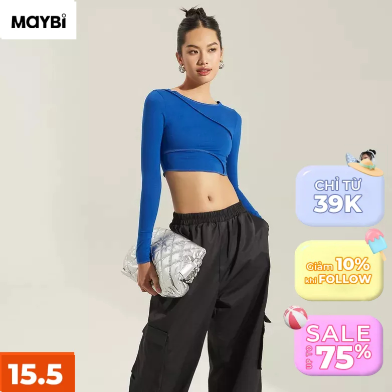 Áo croptop Maybi ôm thun tay dài rã kiểu nhiều màu