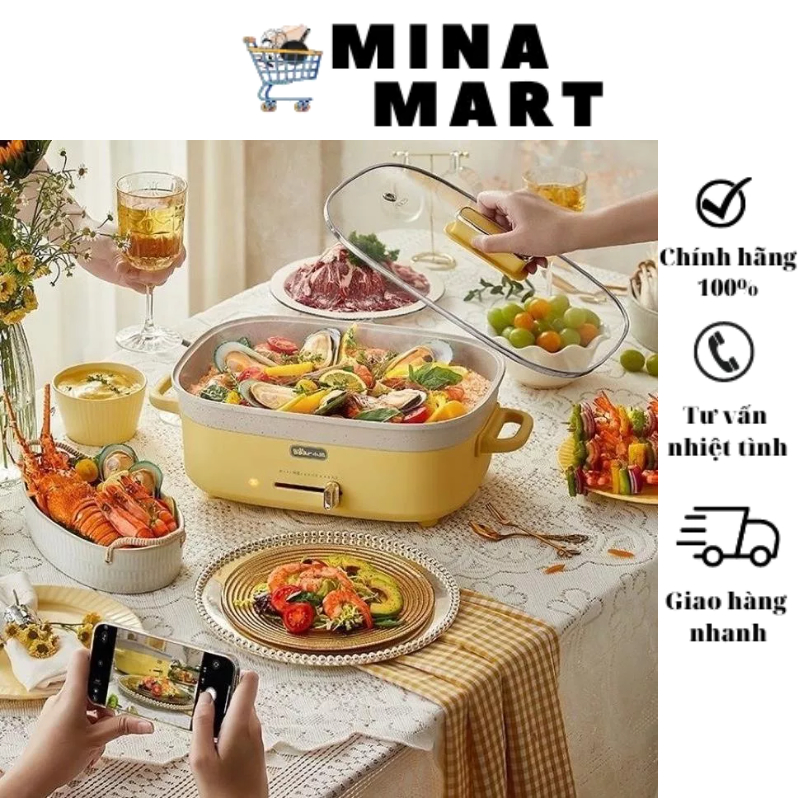 Nồi lẩu nướng đa năng Bear 5L DHG-C50T1 công suất 1500w tráng men chống dính-BH 12 tháng