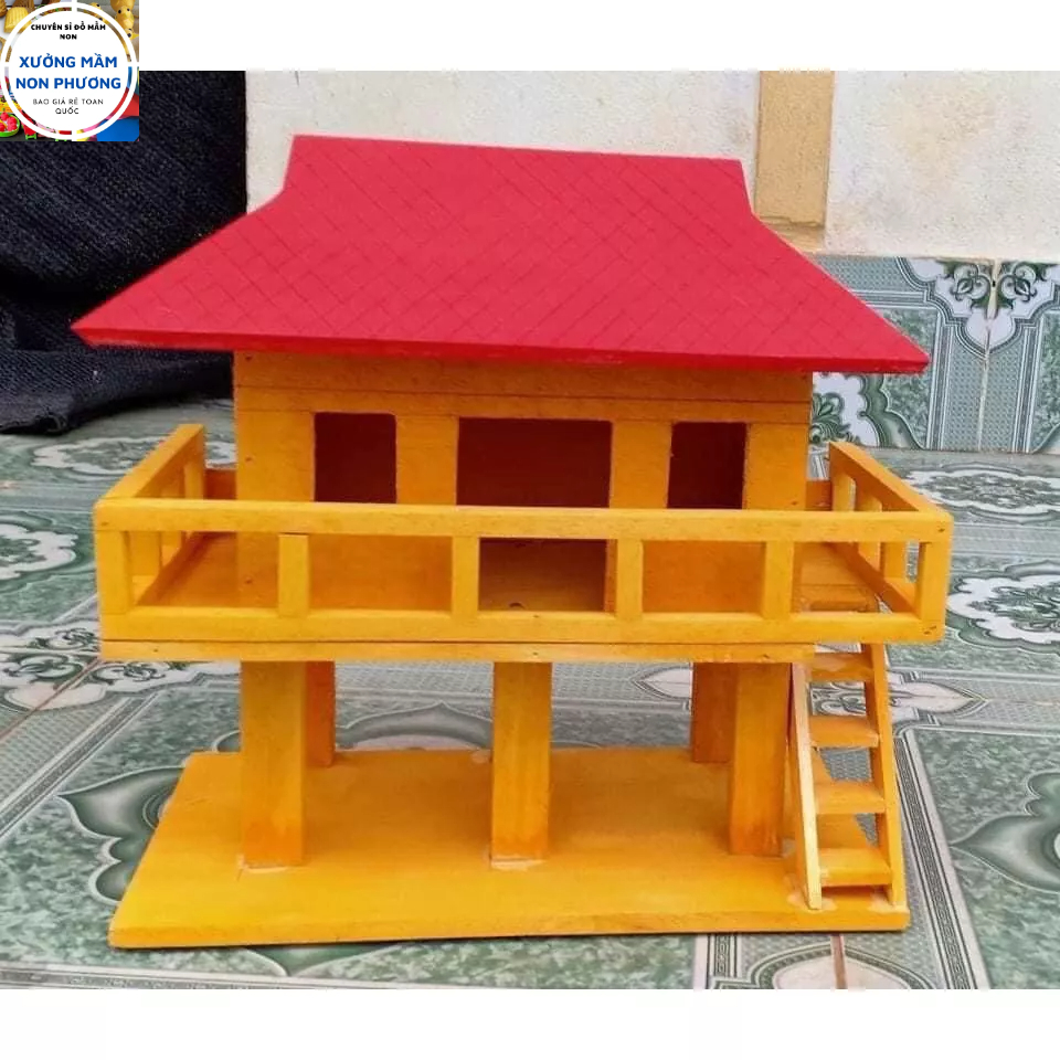 Nhà sàn gỗ trang trí dùng trong mầm non chắc chất gỗ đẹp