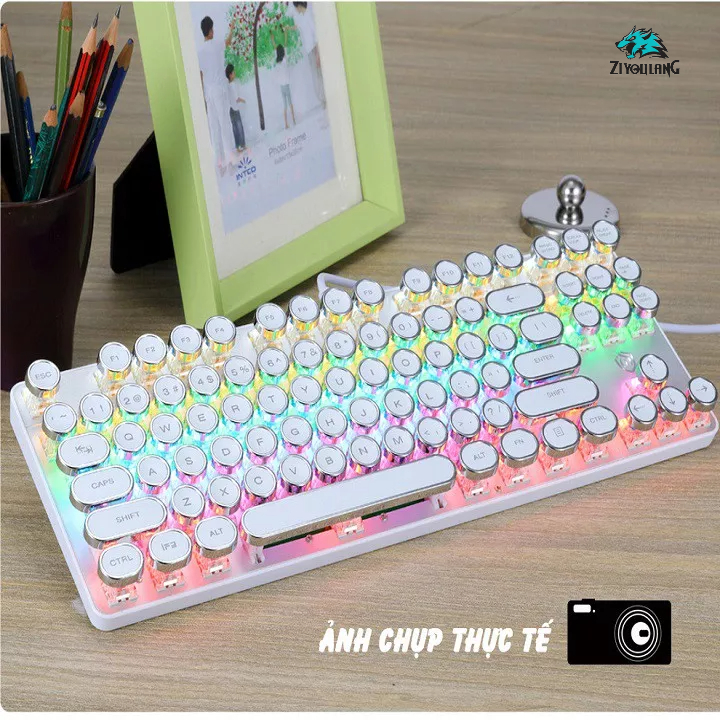 Bàn phím cơ keycap tròn xuyên LED Ziyou HJK917 - 87 Key Mechanical - Blue Switch - Chống nước - 9 chế độ LED