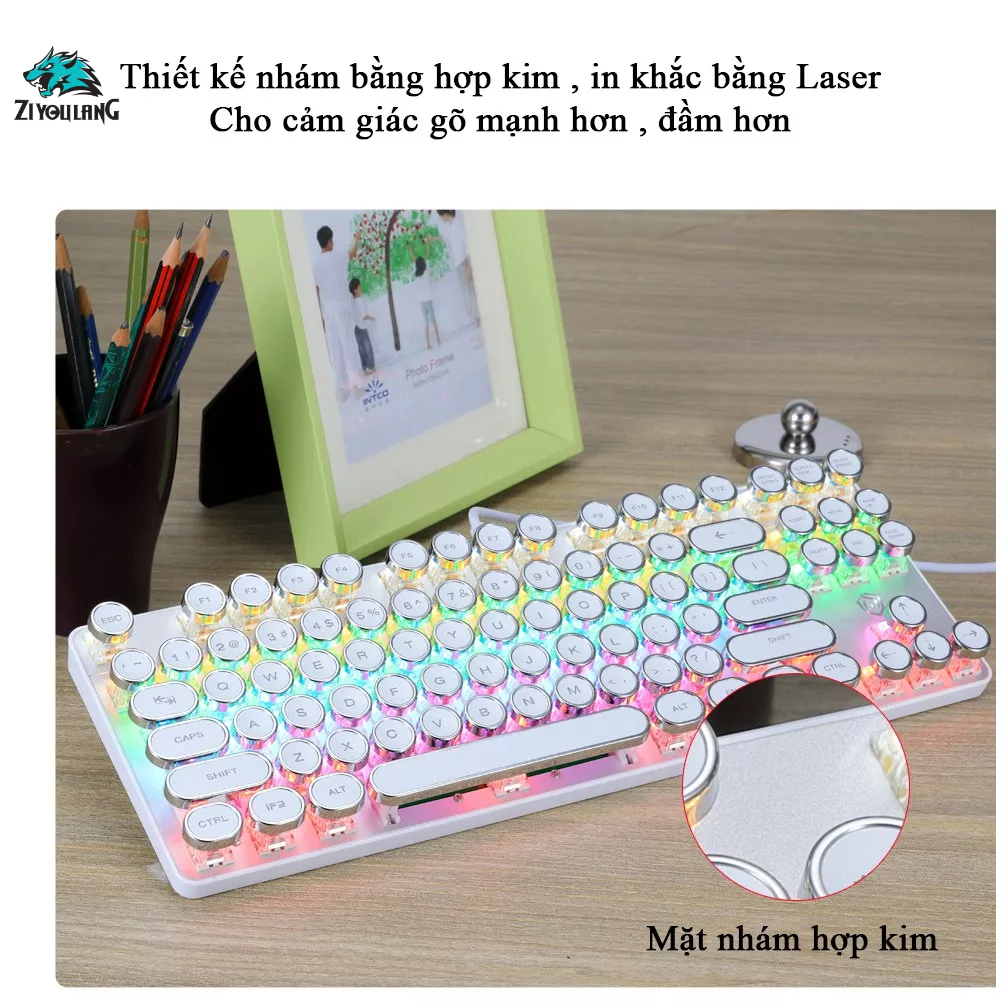 Bàn phím cơ keycap tròn xuyên LED Ziyou HJK917 - 87 Key Mechanical - Blue Switch - Chống nước - 9 chế độ LED