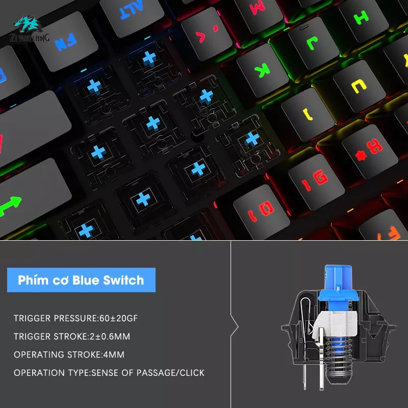 Bàn phím cơ Gaming Leaven K550 Blue Switch TKL 87 phím, 9 chế độ LED RGB, Chống nước, Bảo hành 1 năm