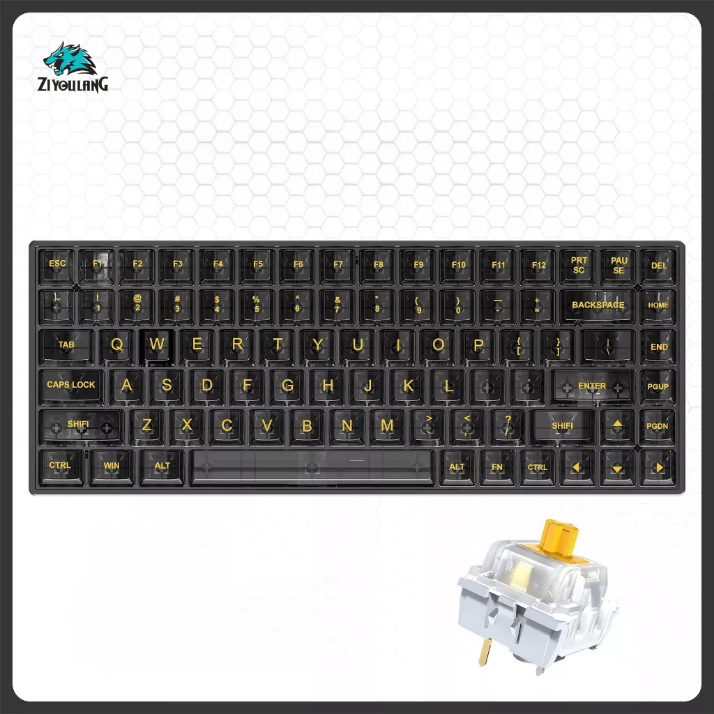 Bàn phím cơ Gaming TKL trong suốt K840 84 phím - 20 chế độ LED Rainbow - Hot-swap - Red/Yellow Switch