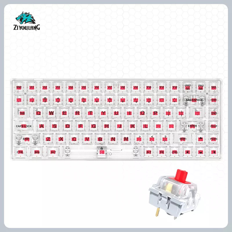 Bàn phím cơ Gaming TKL trong suốt K840 84 phím - 20 chế độ LED Rainbow - Hot-swap - Red/Yellow Switch