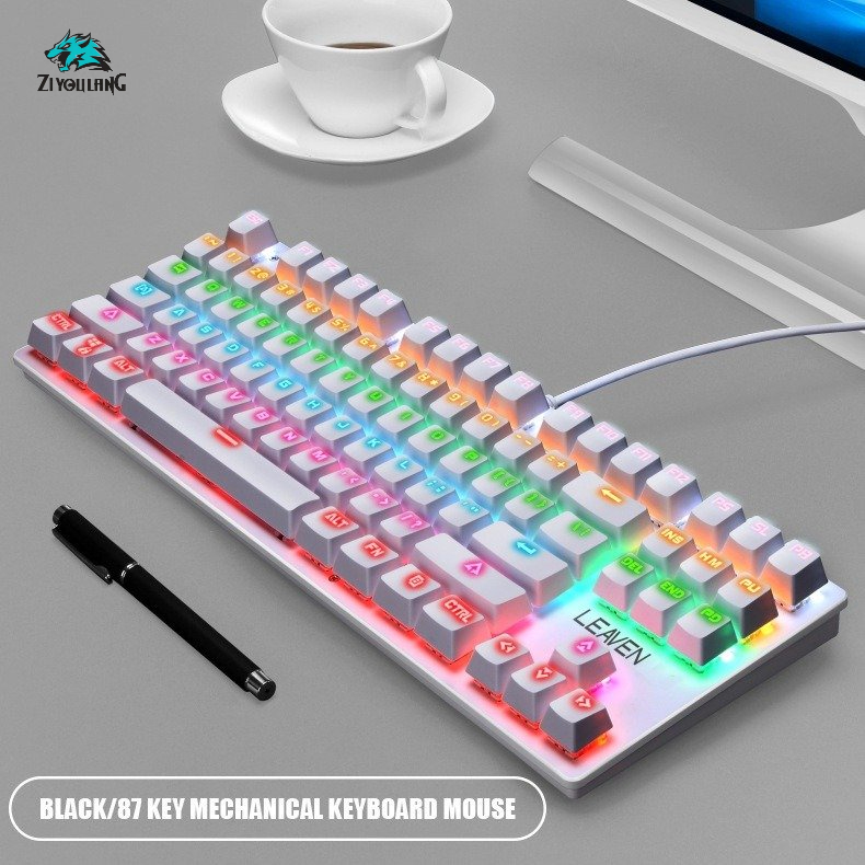 Bàn phím cơ Gaming Leaven K550 Blue Switch TKL 87 phím, LED RGB, chống nước, Bảo hành 1 năm