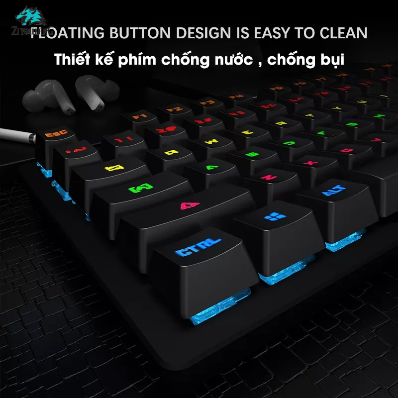 Bàn phím cơ Gaming Leaven K550 Blue Switch TKL 87 phím, LED RGB, chống nước, Bảo hành 1 năm