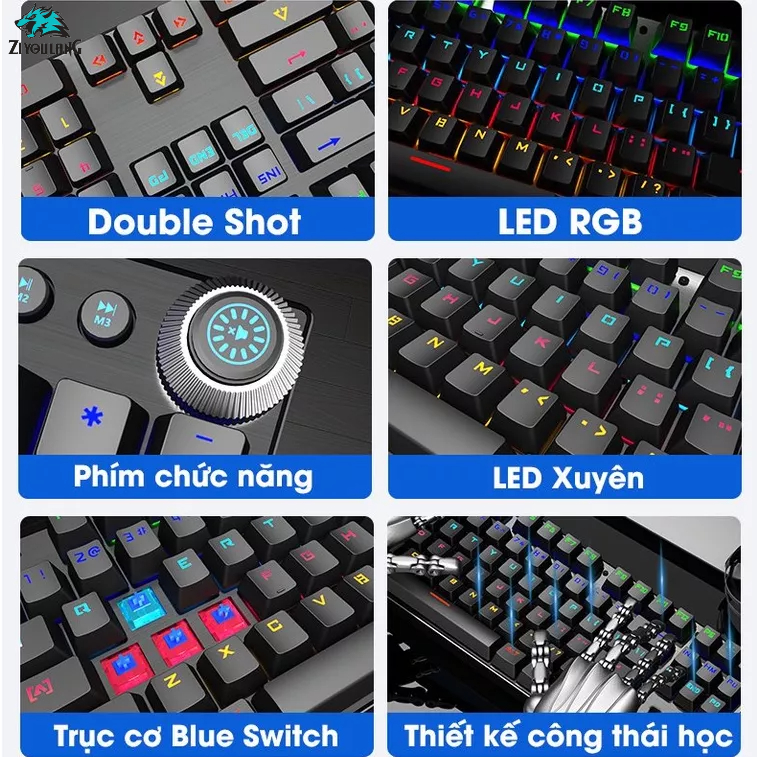 Bàn phím cơ Gaming Leaven K990 - LED RGB Rainbow - chống nước - chống bụi - Blue Switch - Bảo hành 1 năm