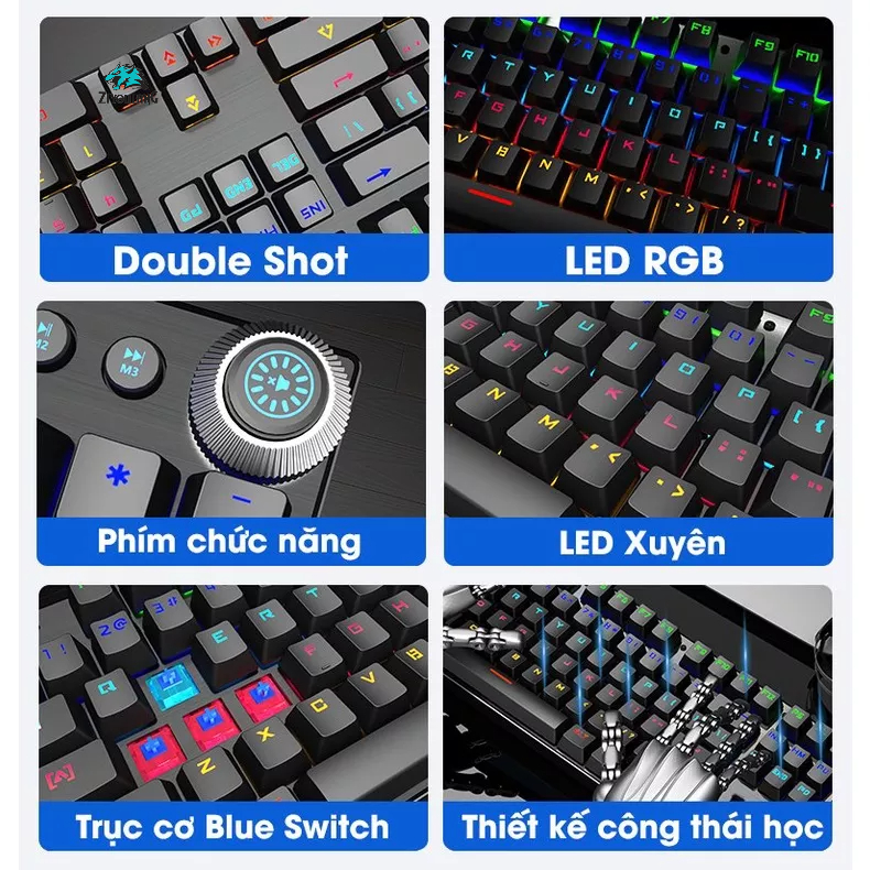 Bàn phím cơ Gaming Leaven K990 - LED RGB Rainbow - Chống nước - Chống bụi - Blue Switch - Bảo hành 1 năm - Chính hãng