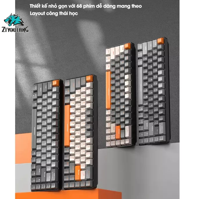 Bàn phím cơ gaming bluetooth không dây K68 - Kết nối 2 chế độ  - 68 Phím Hotswap