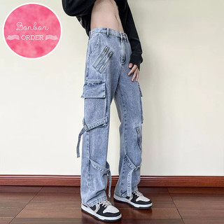 Quần jean ulzzang ống rộng phối khóa -