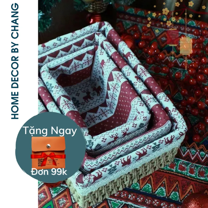 Giỏ mây đựng đồ, đựng mỹ phẩm, bánh kẹo để bàn decor vintage
