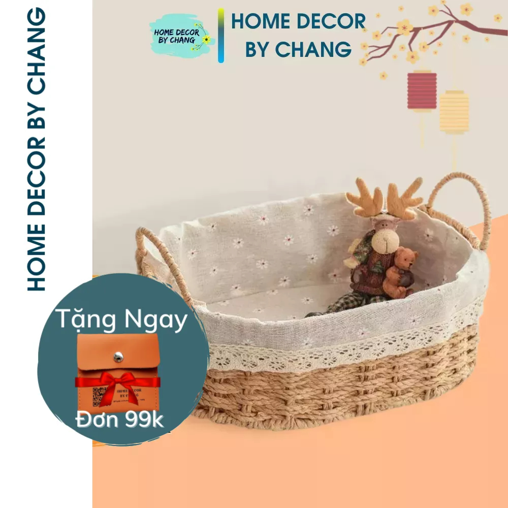 Giỏ mây chụp ảnh sản phẩm decor xinh xắn Hình bầu dục có quai