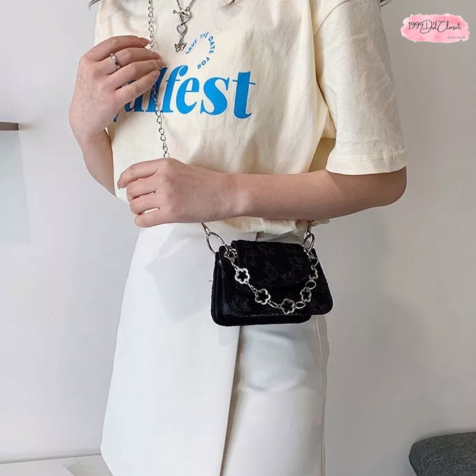 Túi Mini Nữ Đeo Chéo Phối Dây Xích Phong Cách Hàn Quốc Dễ Thương Mã D1