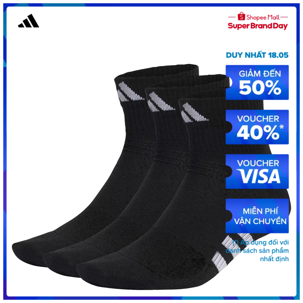 adidas Tập luyện Bộ 3 Đôi Tất Nhẹ Cổ Lửng Performance Unisex Đen IC9530