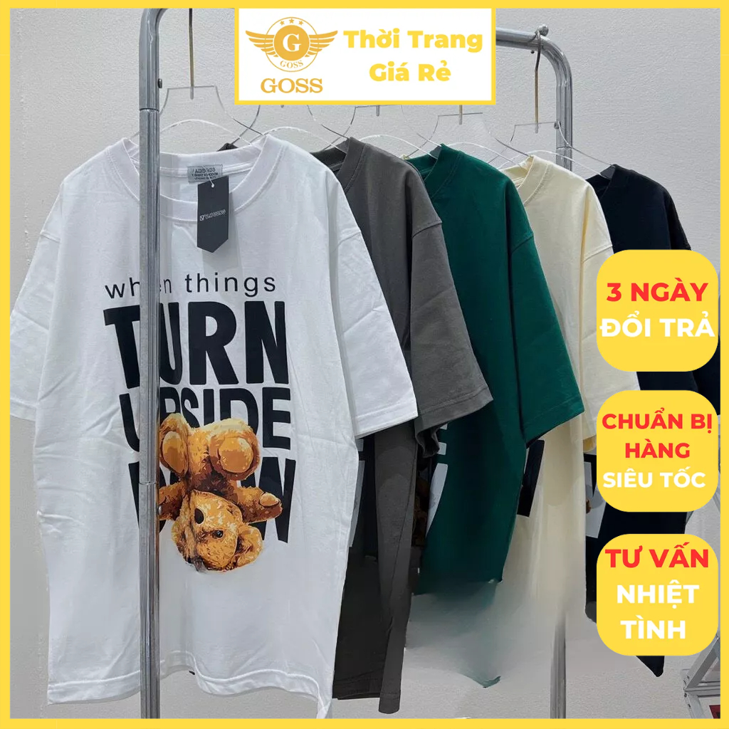 Áo Phông In Họa Tiết Gấu Turn Upside Down Oversize Chất Cotton Mát GOSS GA30 Áo Thun Đôi Áo Cặp Phong Cách Cute